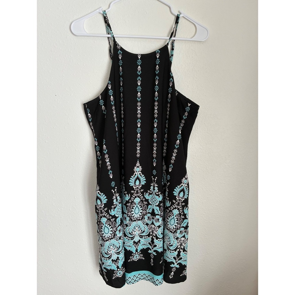 ROCK‎ 47 Black Teal Paisley Print Halter Neck Mini Dress Size M